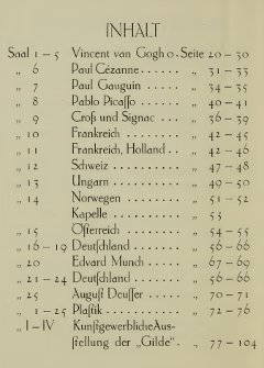 Inhaltsverzeichnis des Katalogs der Sonderbundausstellung 1912.