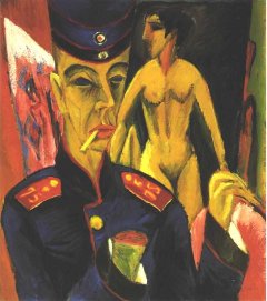 Ernst Ludwig Kirchner, Selbstportrait als Soldat, 1915. Lizenz: PD-Art. Quelle: https://commons.wikimedia.org/wiki/File:Kirchner_-_Selbstbildnis_als_Soldat.jpg