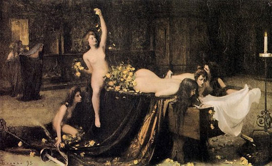 Gemälde von Giacomo Grosso, Il supremo convegno, 1895. Quelle: Wikimedia Commons, Lizenz: PD-Art