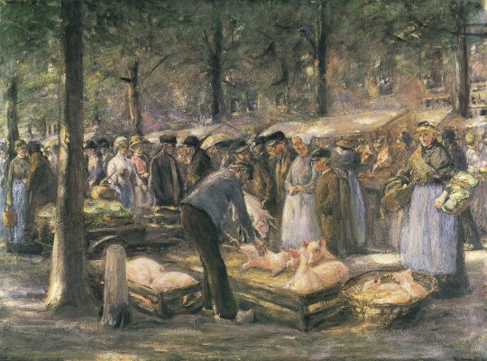 Gemälde von Max Liebermann, Schweinemarkt in Haarlem, 1891. Quelle: Zeno.org, Lizenz: PD-Art