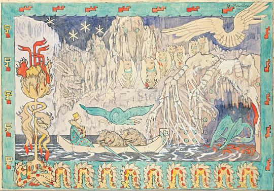 Aquarell von Gerhard Munthe, In der Höhle des Riesen. Quelle: Wikimedia Commons, Lizenz: PD-Art