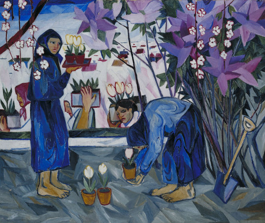 Natalja Sergejewna Gontscharowa, Gartenarbeit, 1908, Öl auf Leinwand, 102.9 x 123.2 cm, Foto © Tate, London 2015, VG Bild-Kunst, Bonn 2015