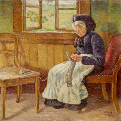 Wilhelm Morgner, Strickende weißhaarige Frau, 1909, LWL-MKuK. Foto: Sabine Ahlbrand- Dornseif