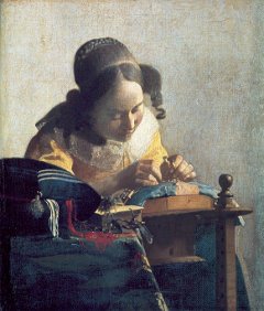 Jan Vermeer, Die Spitzenklöpplerin, 1669/70. Lizenz: PD-Art. Quelle: Wikimedia Commons