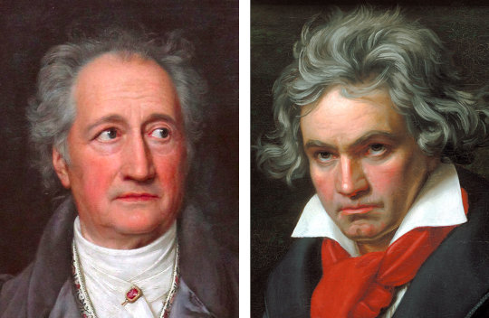 Karl Joseph Stieler, Goethe/Beethoven, 1828/1820. Ausschnitte. Lizenz: PD-Art. Quelle: Wikimedia Commons/Wikimedia Commons