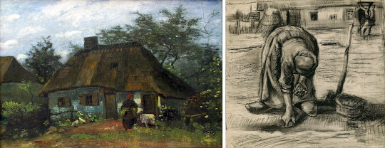 Seit 1908 in der Sammlung des Städel: Vincent van Gogh, Bauernhaus in Nuenen / Kartoffelpflanzerin, beide 1885. Quelle: Wikimedia Commons / Wikimedia Commons, Lizenz: PD-Art