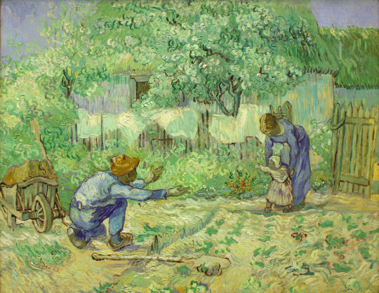 1901 im Kunstsalon Paul Cassirer ausgestellt, heute Metropolitan Museum of Art New York: Vincent van Gogh, Erste Schritte – nach Millet, 1890. Quelle: Wikimedia Commons, Lizenz: PD-Art