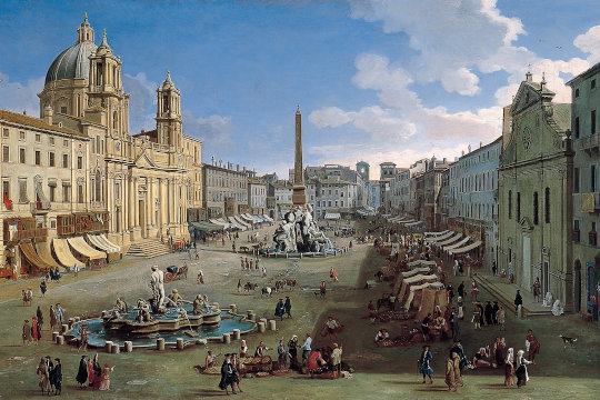 Gaspar van Wittel, Piazza Navona, Roma, 1699. Quelle: Wikimedia Commons, Lizenz: PD-Art. Ausschnitt.