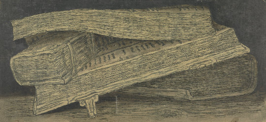Hercules Segers, Sillleben mit Büchern, um 1618-1622. Beschnitten. Quelle: Rijksmuseum, Lizenz: CC0 1.0
