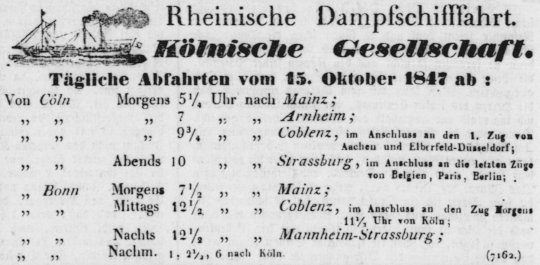 Anzeige Kölnische Gesellschaft. Stadt-Aachener Zeitung, Nr. 1847/297 (24. Oktober 1847), S. 4. Digitalisat: zeit.punktNRW