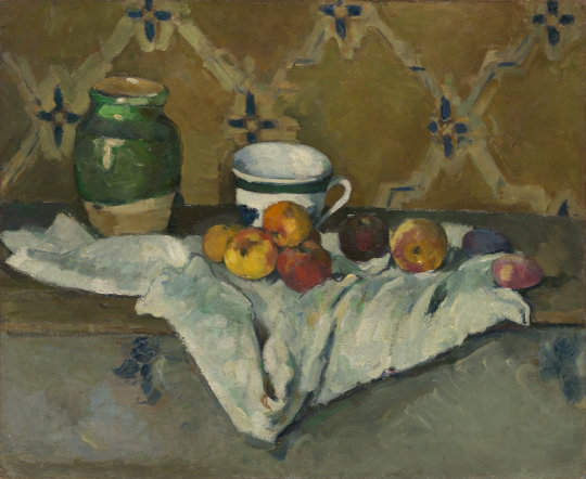 Paul Cézanne, Stillleben mit Krug, Tasse und Äpfeln, um 1877. Quelle: The Met, Lizenz: PD-Art