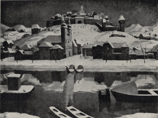 Adolf Fényes, Stadt unter dem Schnee. Lizenz: PD-Art, Quelle: Catalogo XIVa Espo­sizione Inter­nazionale d'Arte, Ill. 145