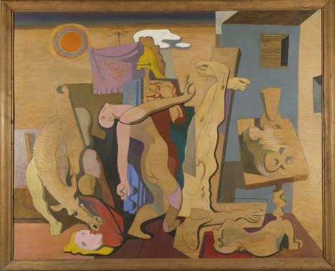Karl Kunz, Krieg, 1942. Öl auf Sperrholz. Von der Heydt-Museum. Quelle: Wikimedia Commons, Rechte: Wolfgang Kunz, Lizenz: CC BY-SA 3.0 DE