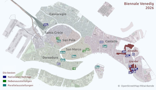 Karte Venedig mit Auswahl von nationalen Beiträge, Neben- und Parallelausstellungen